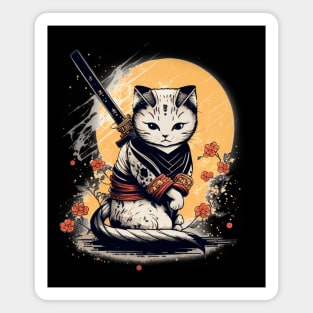 Japanese Style Cat With a Sword Magnet